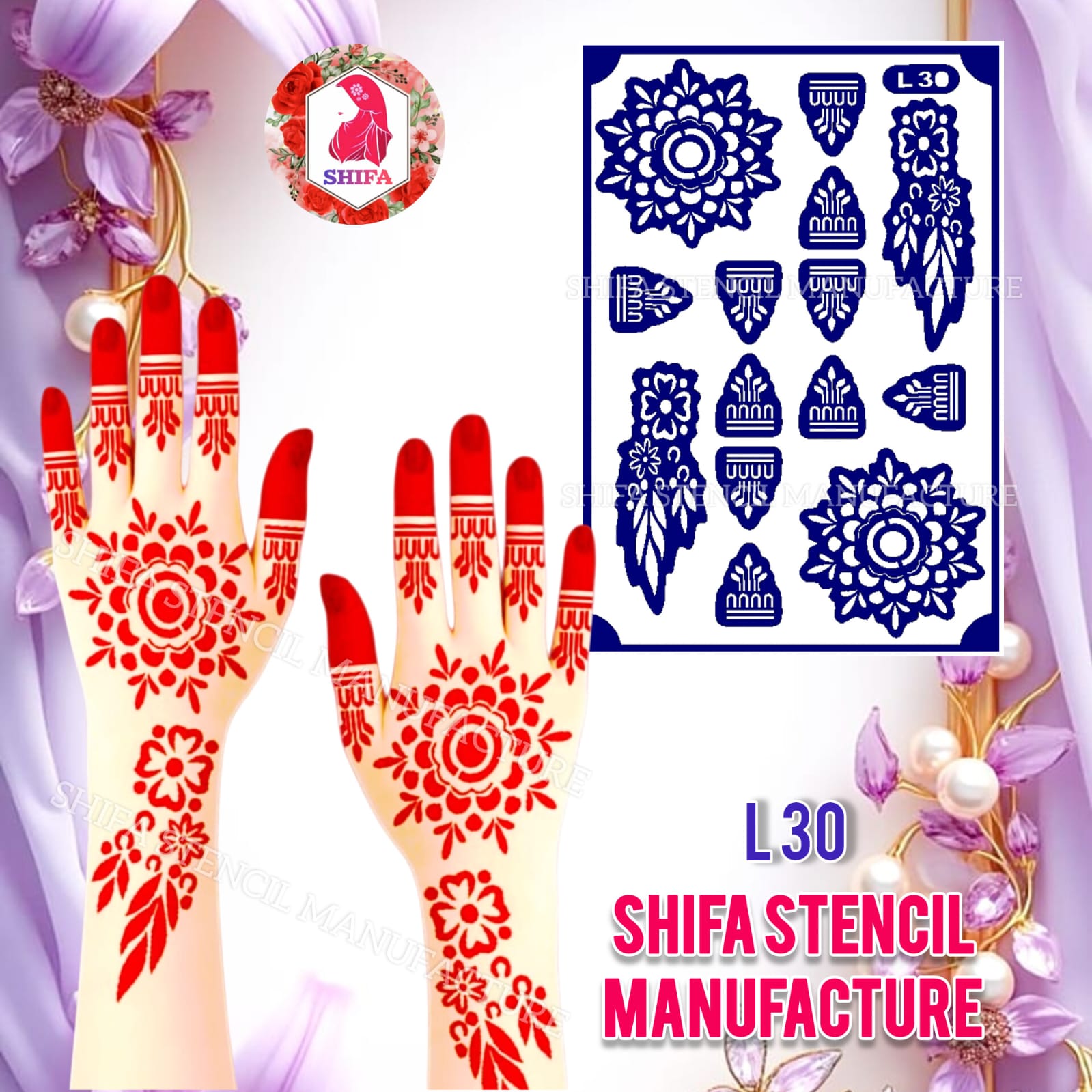 L30 – Classic Finger Charm Sticker Overview Henna Stencil - Shifa Stencil